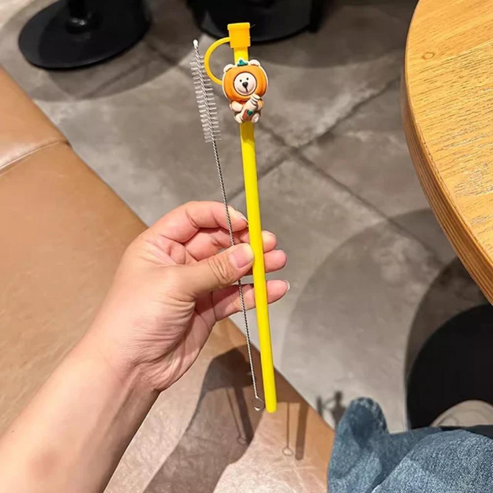 1PC Cute Bear Silicone Straw Cover Caps 7-8mm Straw Topper Reusable Splash Dust-proof Straws Cover For Tumbler Cup Accessories