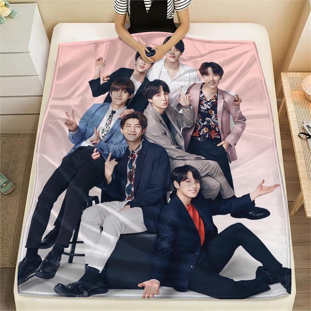 K-POP BTS printing Flannel Blanket Bedroom Sofa Camping Warm blanket Gifts for family and friends-MJ009
