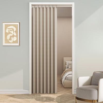 Thermal Insulated Accordion Door Curtain 180x100cm, Blackout Room Divider for Tension Rod, Energy Saving Cold Blocker