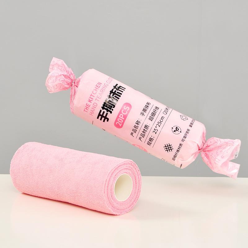 

Упаковка конфет Ленивая тряпка из микрофибры для мытья посуды Сухая и влажная двухсторонняя тряпка для мытья посуды Кухонная отрывная тряпка для мытья посуды 25 * 25cm/1 Roll 20pcs розовый