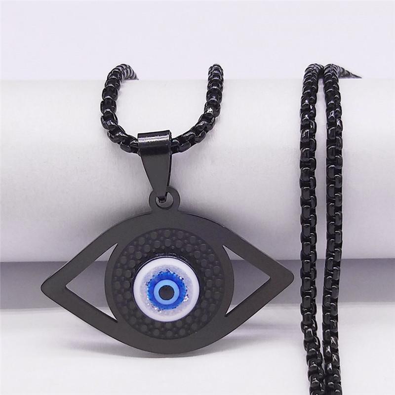 1pc Collier Yeux Bleus Maléfiques Acier Inoxydable Yeux Turcs Bijoux Grecs Yeux Maléfiques