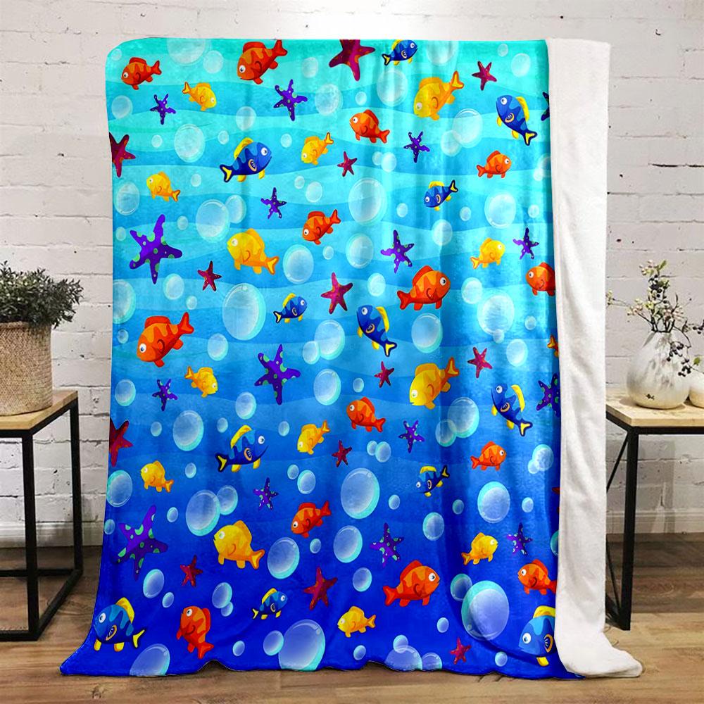 Colorful Fish and Starfish Ocean Pattern print blanket soft and cozy perfect for the living room bed sofa or a nap,gift