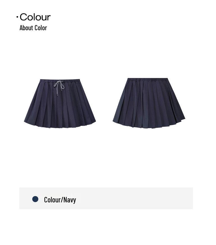 Interpret Beauty Summer 2025 Preppy Pleated A-line Midi Skirt with Drawstring Waist (S5108)