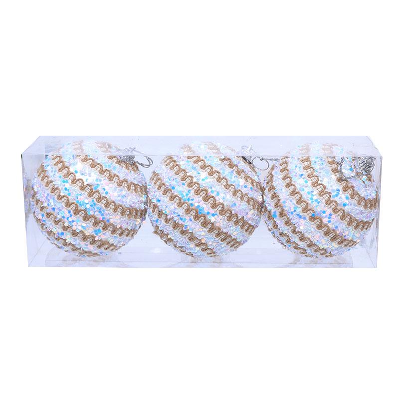 8cm Lace-Wrapped Foam Christmas Ball Ornament with Glitter 8cm/3pcs