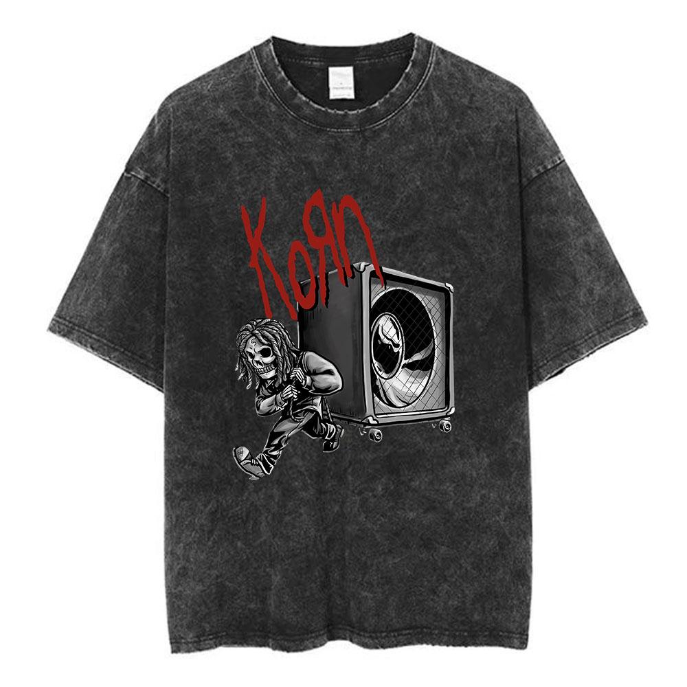 Korn Follow The Leader 20Th Anniversary Washed T Shirt Metal Gothic Rock Band T Shirts Men Vintage Oversized T-shirt Streetwear