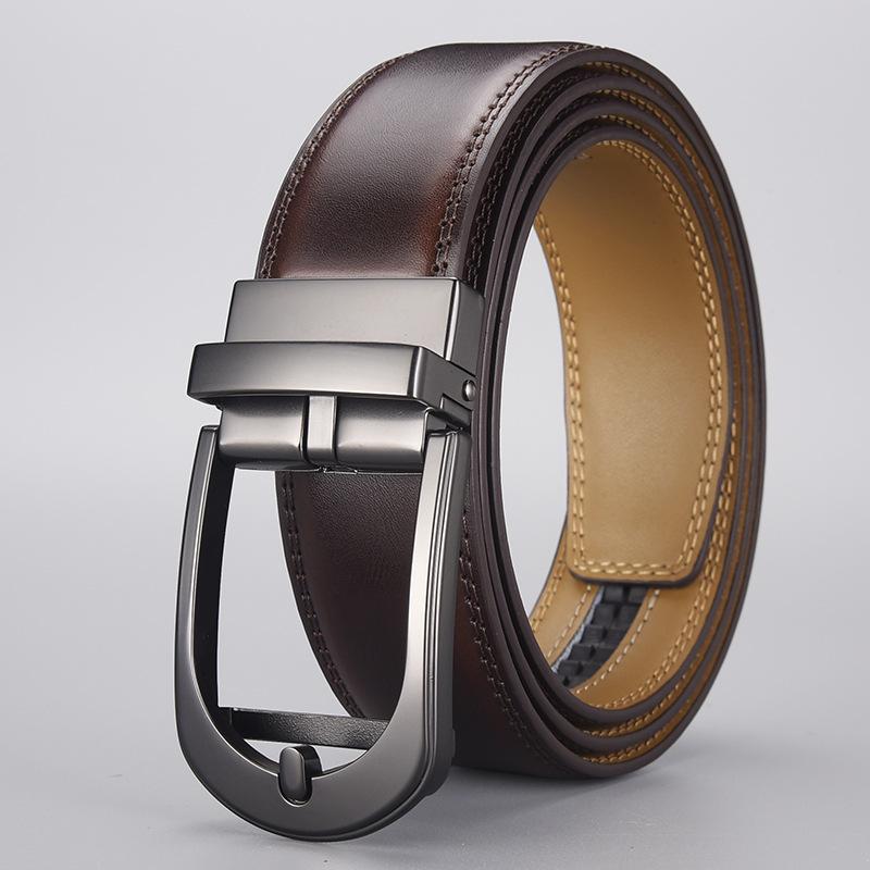 

Мужской двухслойный ремень из коровьей кожи с автоматической пряжкой, пряжка-обманка, ремень из натуральной коровьей кожи. 120cm