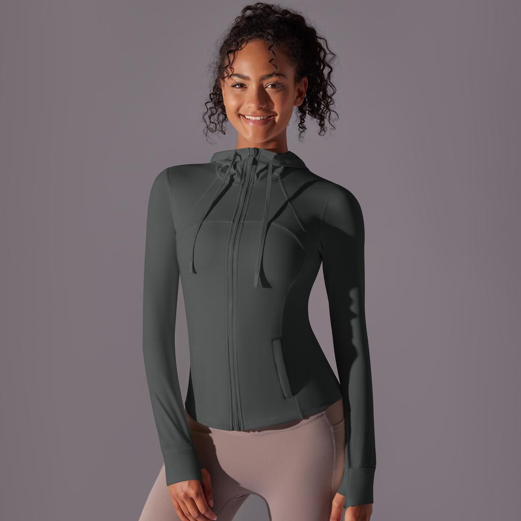 Outdoor Sun Protection Clothes, Tight Fitting Sports Running Fitness Tops, Yoga Clothes, UV Resistant Breathable Hooded Zipper Jacket