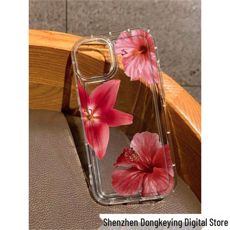 

Red Lily Fresh Flowers Phone Case for iPhone 13/14, Apple 16 Pro Max, XSMAX - Transparent with Air Cushion Protection iPhone 7 Plus/8 Plus прозрачный