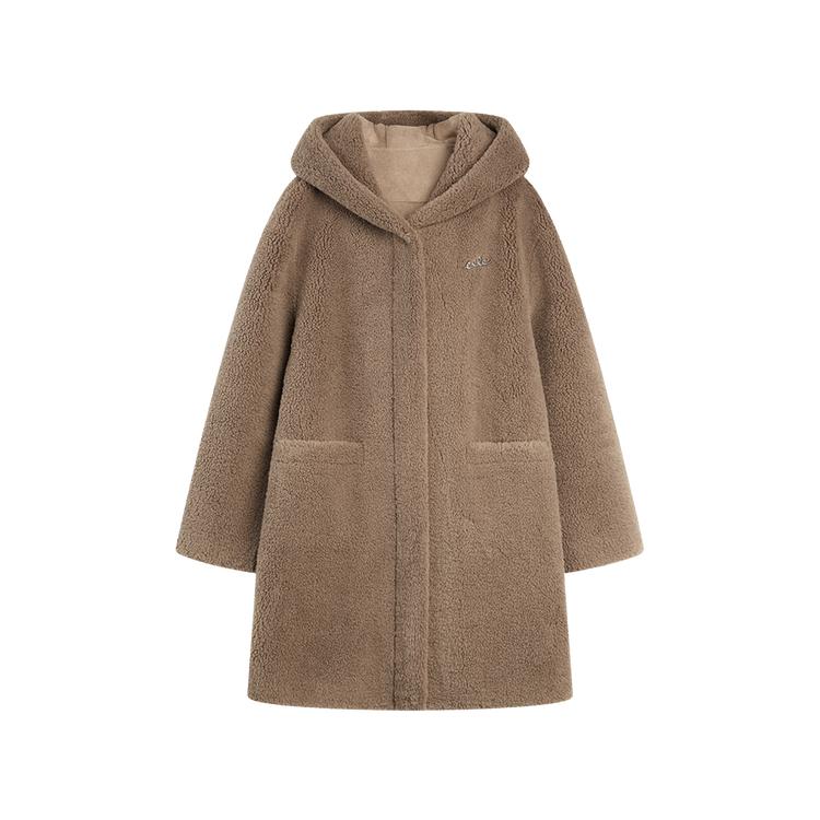 ELLE French Vintage Mid-Length Casual Versatile Hooded Long Sleeve Fleece Coat Women outerwear EF53013