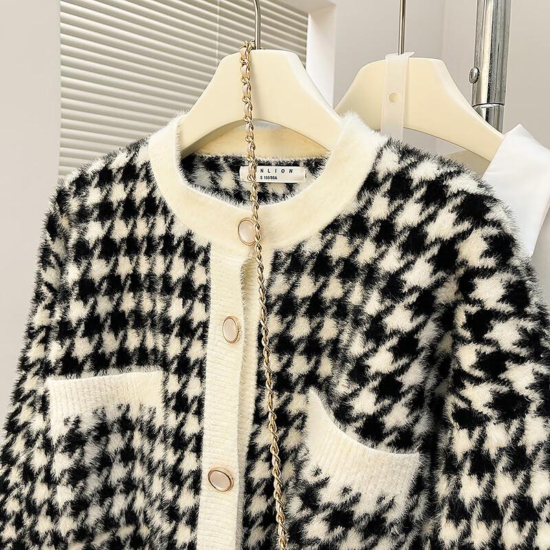 TonLion Women's Houndstooth Knit Cardigan