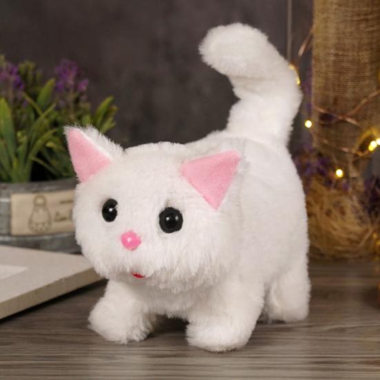 Interaktive Laufende Katze Puppe Miaut Läuft Schwanz Wedelt Berührung Sprachbefehle Miau Laufen Katzenspielzeug Heimdeko