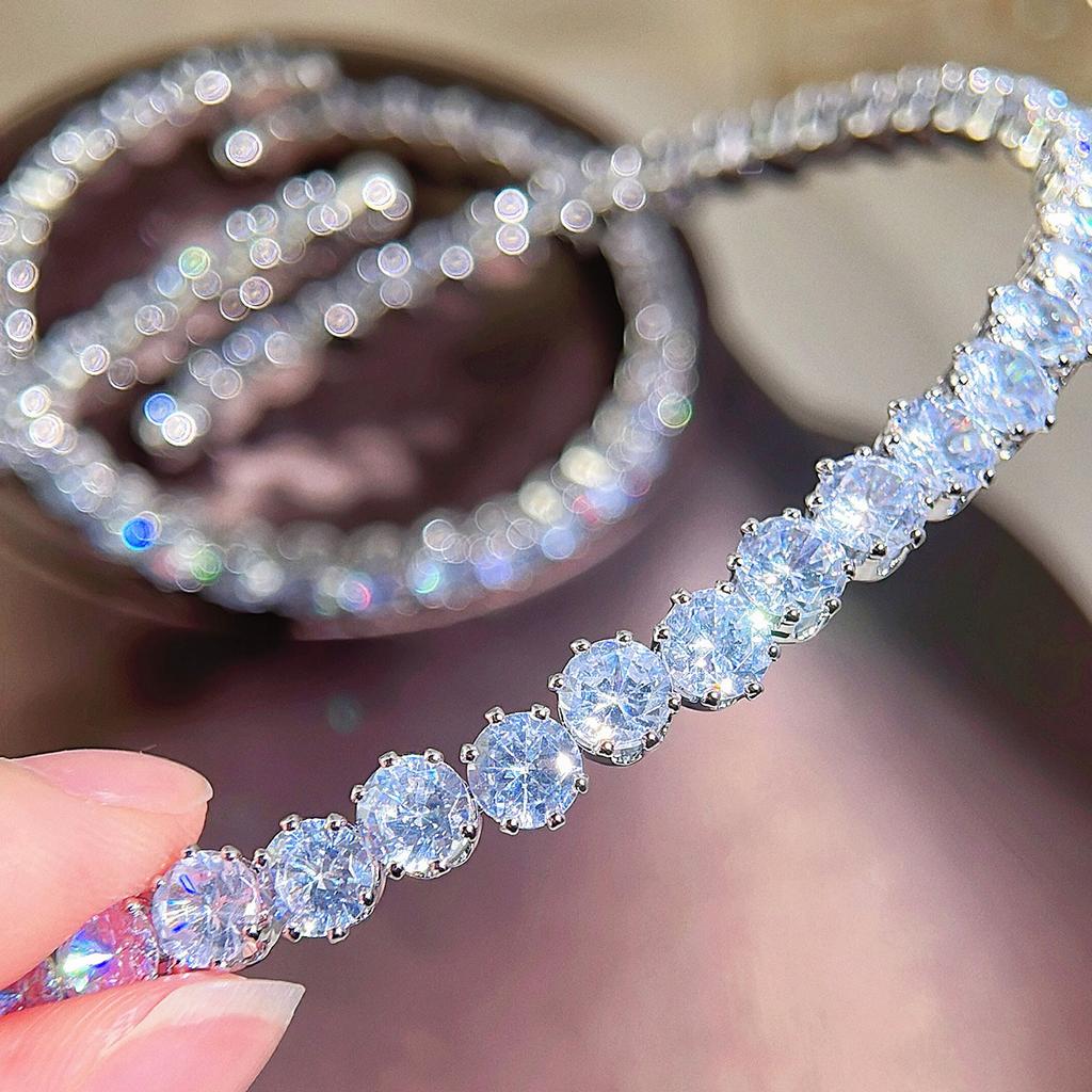 2026 Zircon-encrusted Round Necklace Bracelet Versatile Full Diamond Opening Adjustable Bracelet Collar Set Jewelry Bracelet