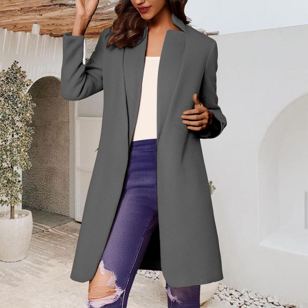 Fashionable Women's Coat Trend Plus Size Tweed Long Suit Jacket Stylish And Elegant Solid Color Coat