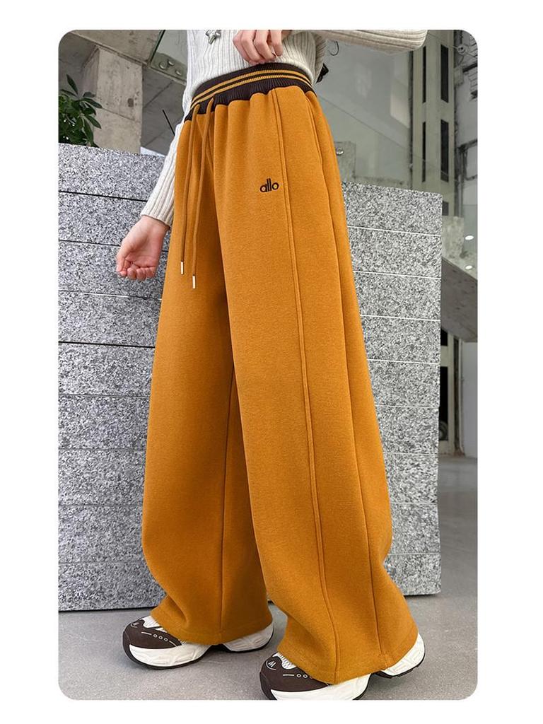 Girls' 2025 Wide-Leg Sweatpants with Velvet - Winter/Spring Sports Style