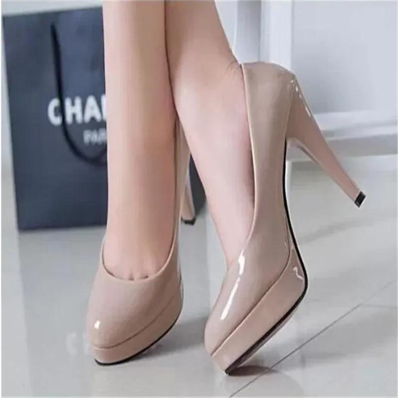 Fashion New Women High Heel Pumps Fashion Classic Patent Leather High Heels Shoes Nud Head Paltform Wedding Women Dress Shoes Large Size