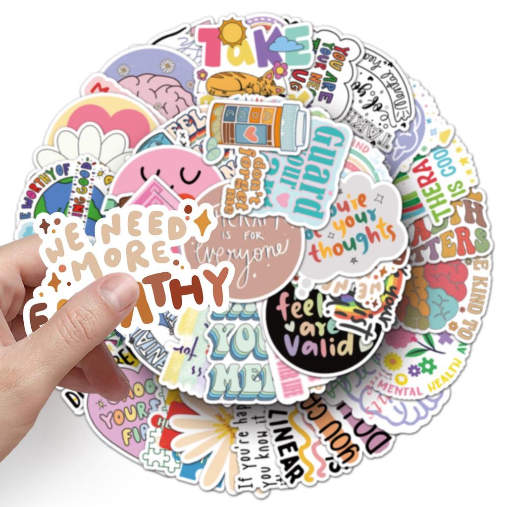 50 Mental Health Stickers: Inspirational English Phrases, Waterproof Decorative Journal Decals