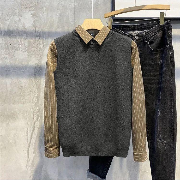 

Мужской тонкий вязаный свитер в стиле ретро с воротником-стойкой — тренд осени и зимы M хаки