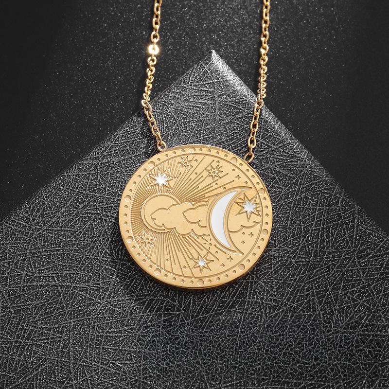 New Minimalist Tarot Pendant Necklace with Cool Style Stainless Steel Sweater Chain and Titanium Steel Neck Chain