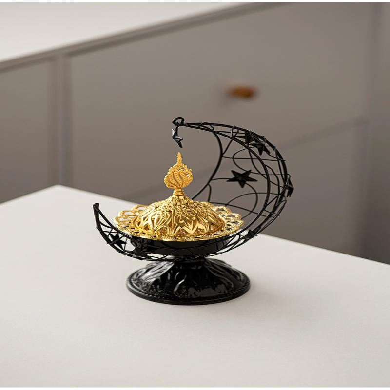 Moon-Shaped Metal Incense Burner Handheld Home Living Room Desktop Decor Ornament Stylish Aromatherapy Burner