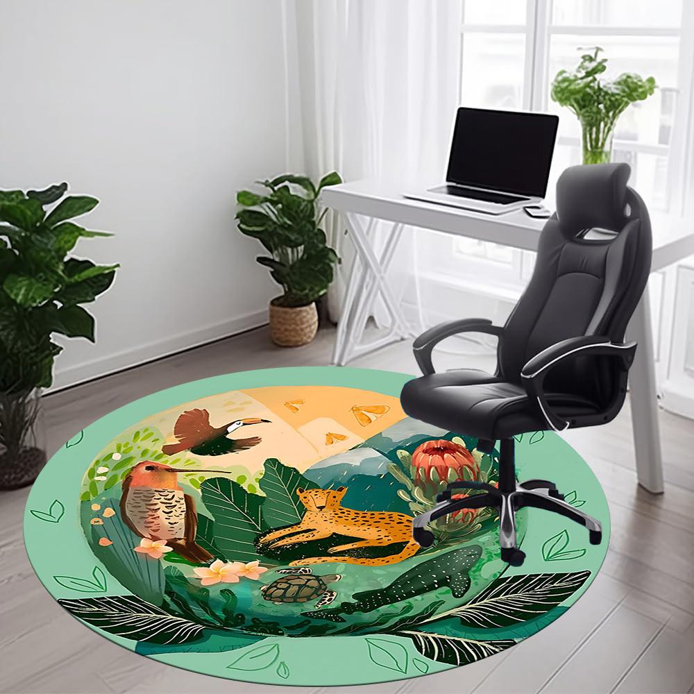 1PC Jungle Safari Office Round Area Rug, Indoor Mat Suitable ForOffice, Under Office Chairs Bedroom Living Room Home Decor, Room Deco, D035