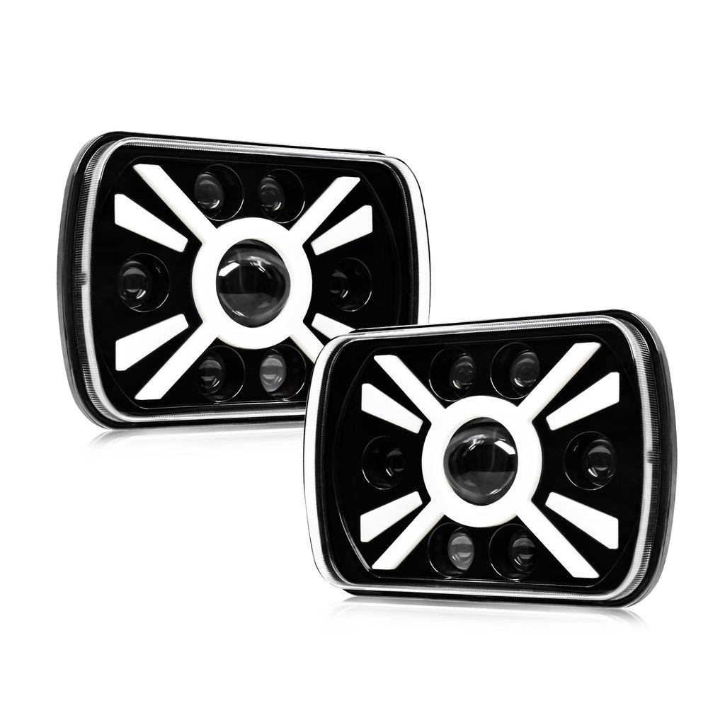 2PCS 7 Inch LED Headlights, 5x7   7x6   Rectangular LED Headlights with High Low Beam DRL Turn Signal Replacement for