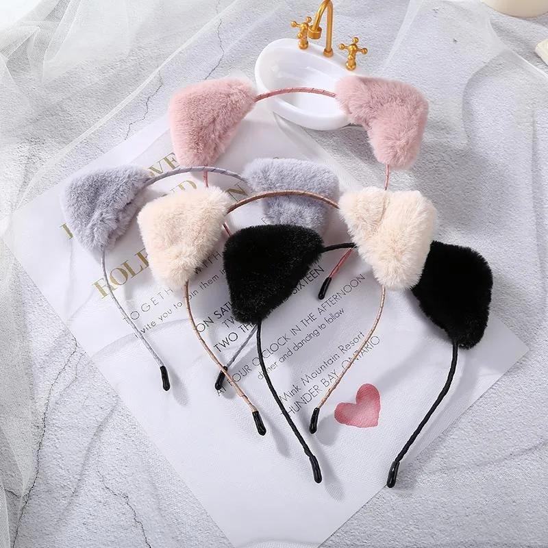 Plush Cat Ears Headband for Women Cartoon Plush Hair Band Anime Cosplay Cute Face Wash Hairband Headware Girls Hair Accessories