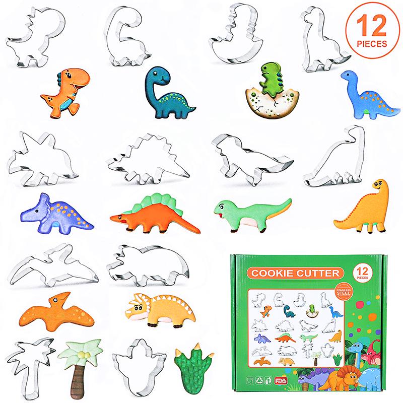 12-Piece Stainless Steel Cookie Cutter Set: Easter, Rabbit, Dinosaur, Christmas