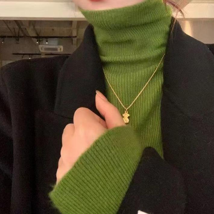 WTEMPO High Collar Stretchy Long Sleeve Slim Knitted Pullovers Women's Solid Color Casual Spring Autumn Soft Warm Sweaters