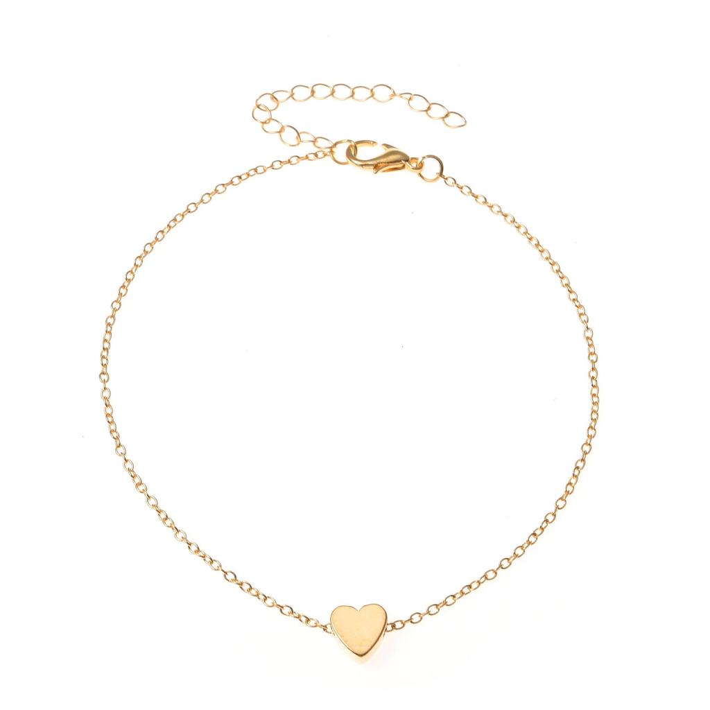 Summer Beach Heart-Shaped Bead Chain Anklet for Women
