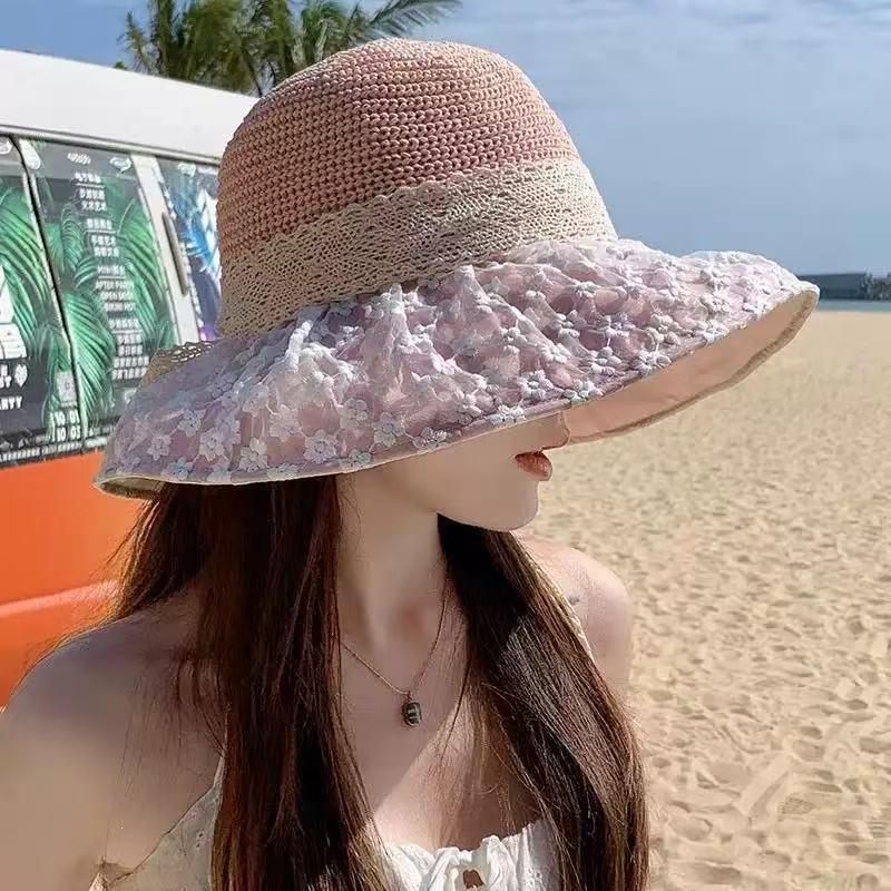 Lace Big-brimmed Straw Hat Bow Hat Women's New Summer Sunscreen Straw Hat Seaside Vacation Sun Hat