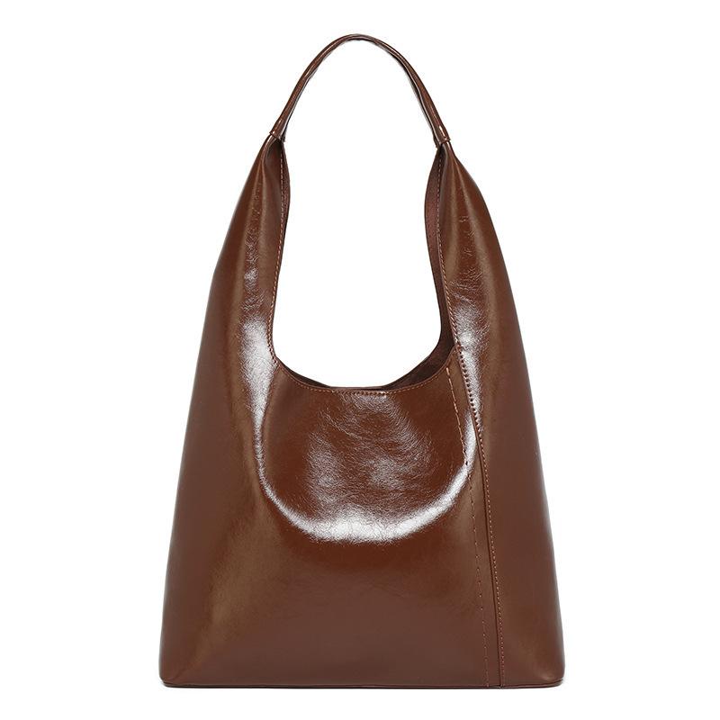 2025 New Korean Minimalist Lazy Style Tote Bag Feeling Fashionable Oil Wax Leather Large-capacity Portable Shoulder Bag