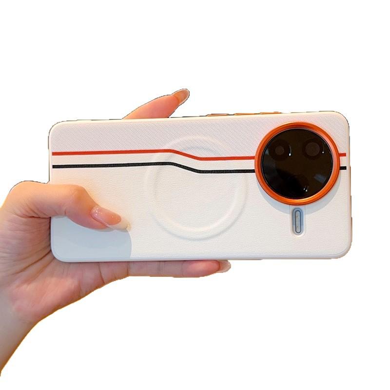 Redmi K80 Pro/Poco F7 Pro Gold Armor Striped Orange Magnetic Phone Case - 5 Piece Protective Set