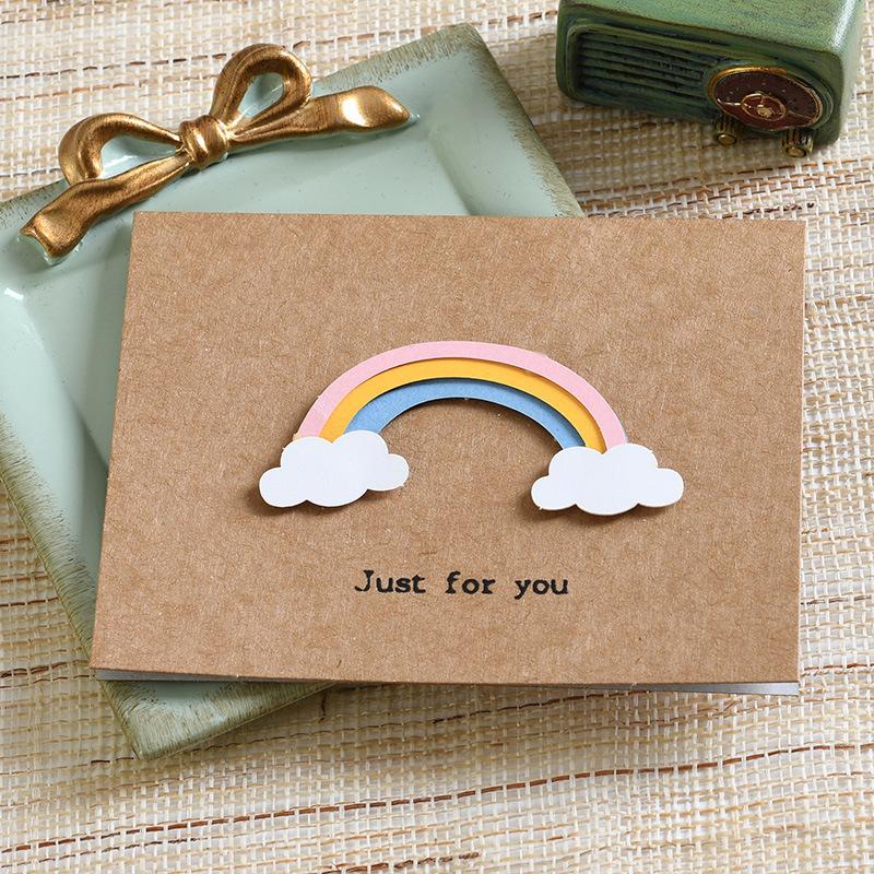 10pcs/bag Retro Mini Kraft Paper 3D Sticker Birthday Card, Blessing Card, Lover Thank You Card