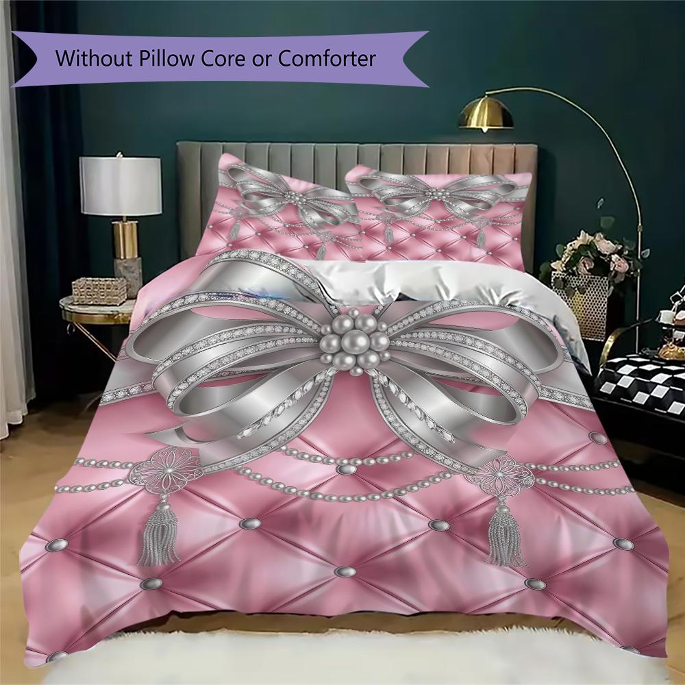 Gorgeous Bow Pattern Bedding Uilt Set Uilt Cover Pillowcase Home Decoration Birthday Gift (1 * Duvet Cover + 2 * Pillowcase  Without Core)