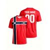 Maglietta da calcio personalizzata Norvegia nome e numero V-neck design a strisce a contrasto maglia da allenamento per la squadra femminile