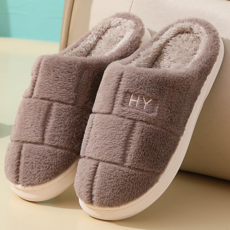 Male Winter Cotton Home Slippers Anti Slip Thick Sole Warm Floor Couple Slippers Female