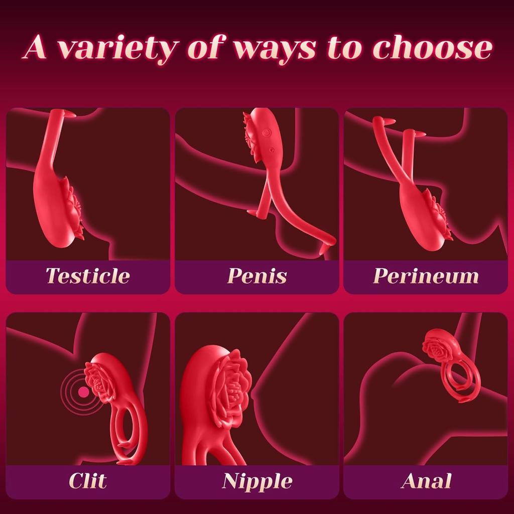 Rose Couples Vibrating Ring Vibrator Adult Toys for Men Women, 7 Modes Cockring Sexual Stimulation Long Lasting Stronger Male Rose Sex Toys