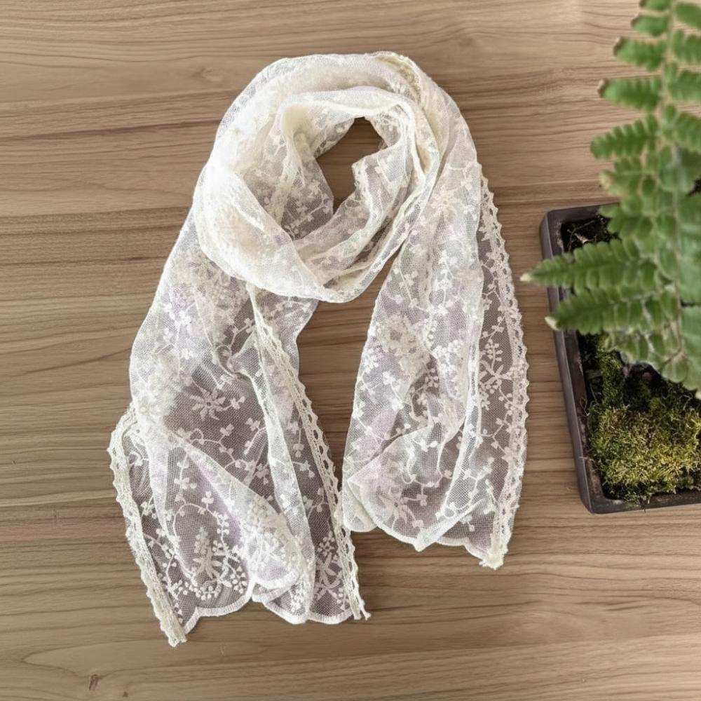 

Versatile Retro Women s Lace Scarf Elegant Long Sunscreen Shawl Solid Color Embroidered Flower Female Headscarf бежевый