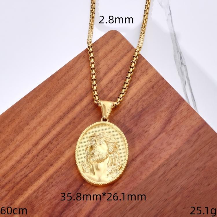 Vintage Trendy Christian Face Gold Plated Stainless Steel God Pendant Necklace Jesus Portrait Gift