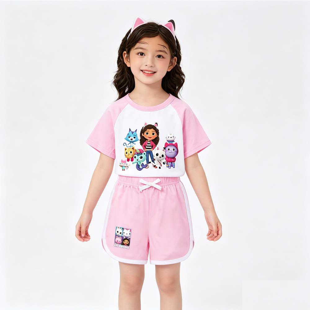 Gabby's Dollhouse Girls Sportswear Set Toddler Boy Clothes Summer Pajamas Gabby Cats Cotton Short Sleeve T Shirt+Shorts Costume