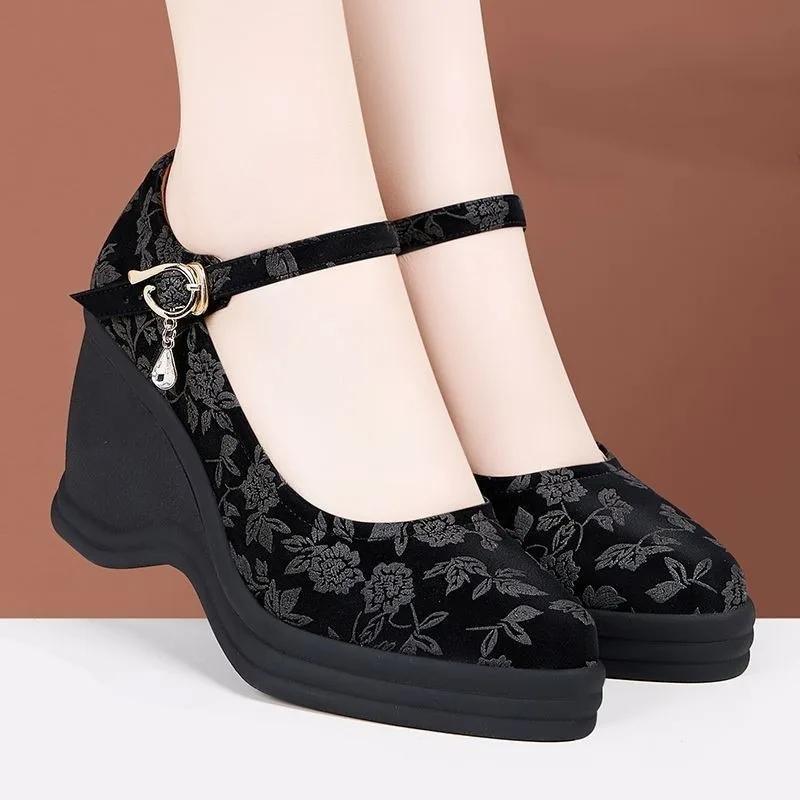 Fashion 2025 Brand Women's Shoes Buckle Strap Women's High Heels Fashion Printing Office and Career New Shallow Heels Womenzapatos Mujer