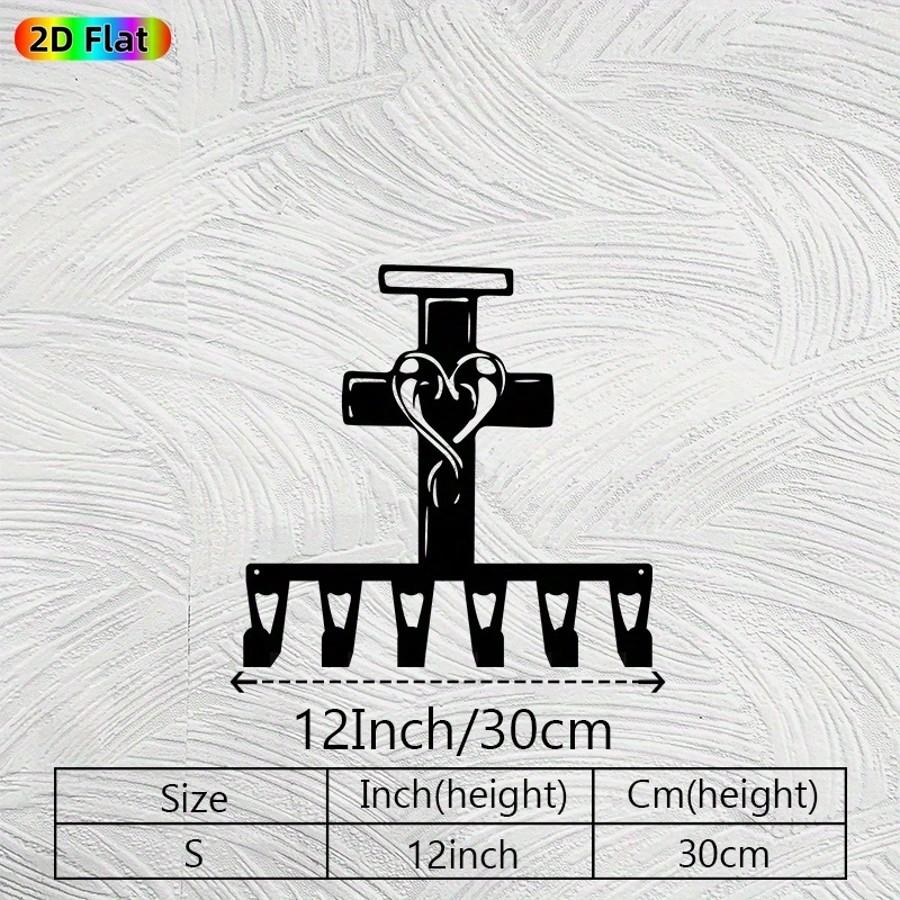 

Christian Heart Cross Heavy Iron Key Holder with 6 Hooks Vintage Wall Decor Gift for Home Christmas Halloween