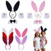 Women Girls Rabbit Ears Headband Collar Bowtie Cuff Bunnies Tail Easter Bunnies Costume Set for Halloween Cosplay Party