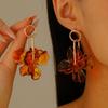 Summer Flower Earrings For Women Dopamine Vacation Style Exaggerated Starfish Earrings Hand Woven Lafite Grass Earrings For Women
