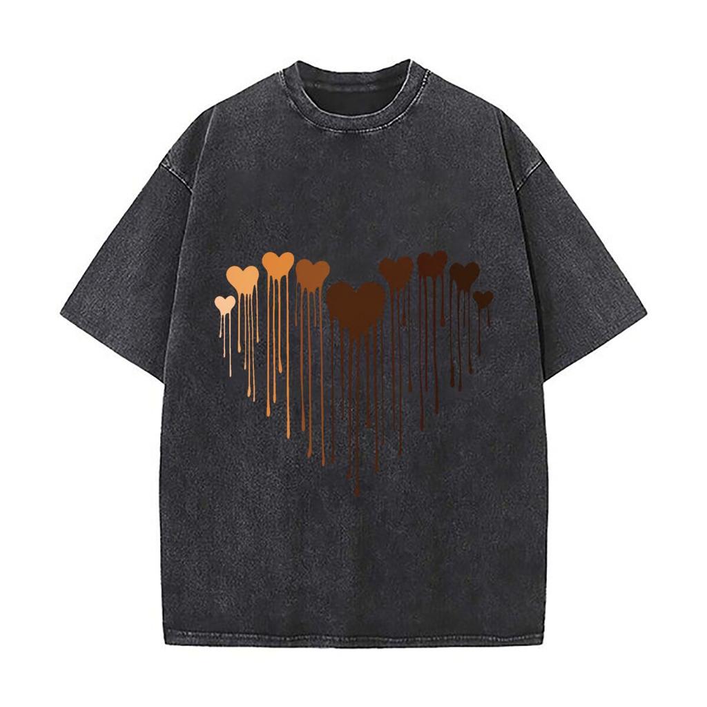 Dripping Heart Graffiti Brown Orange Love Design Distressed Vintage Oversized Streetwear Tops For Coffee Dates