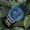 BOBO BIRD S18-6 Men's Wooden Watch, Japanese Quartz Chronograph, Luminous, Wooden Gift Box, Blue