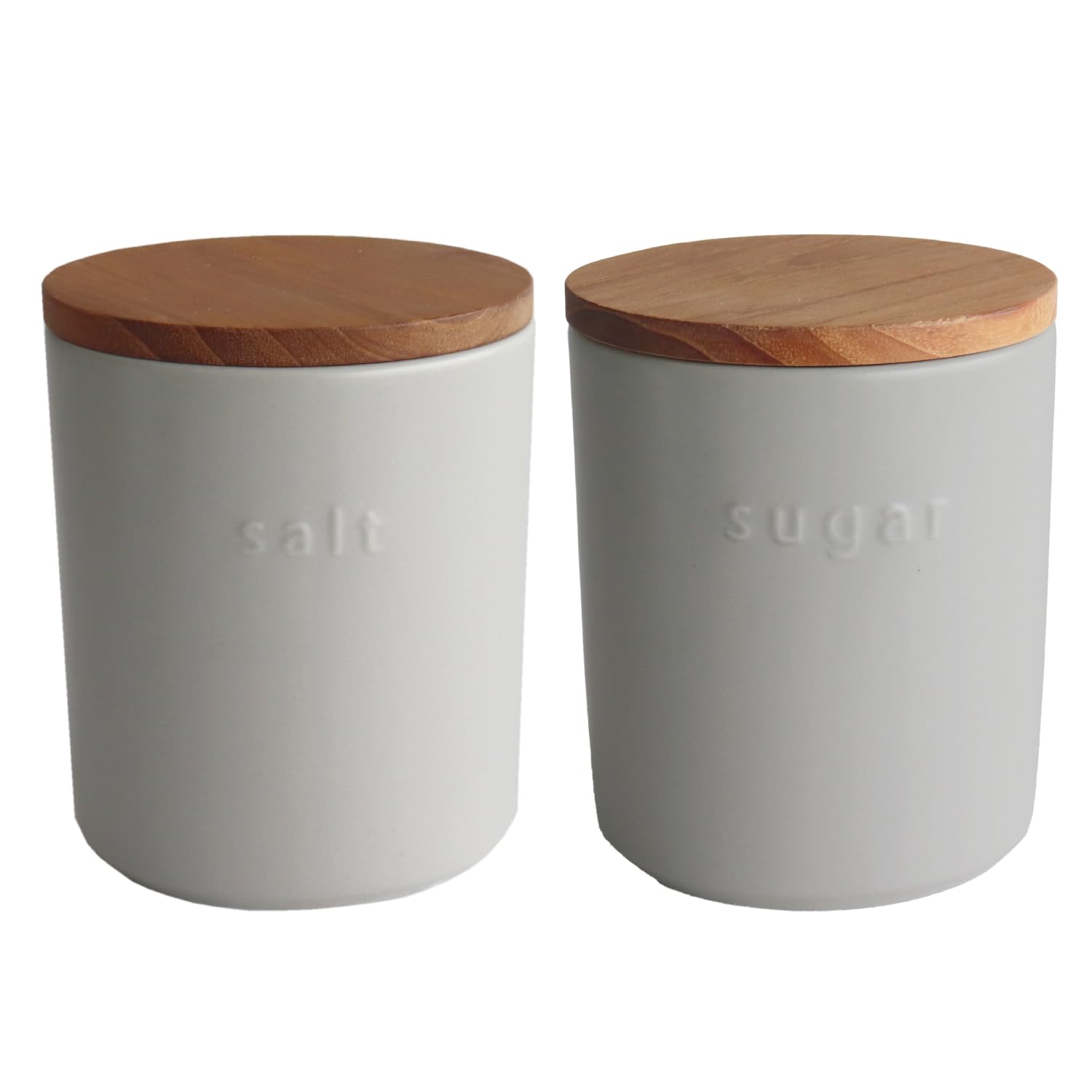 

LOLO Storage Container Greige Gray 500ml Canister Ceramic Made in Japan Teak Convex Canister Set Salt Sugar (Greige Set)