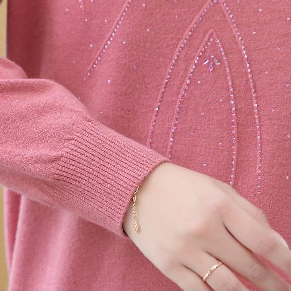 Women's Loose Plus-Size Sweater Autumn and Winter Crew Neck Printed Knitwear Soft and Skin-Friendly Stretch Pullover Top