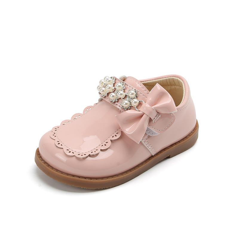Kids Shoes Girl Pearl Small Leather Shoe Bow Tie Princess Shoe Fashionable Mary Jane Shoes Spring Autumn Soft Bottom Shoes Girl