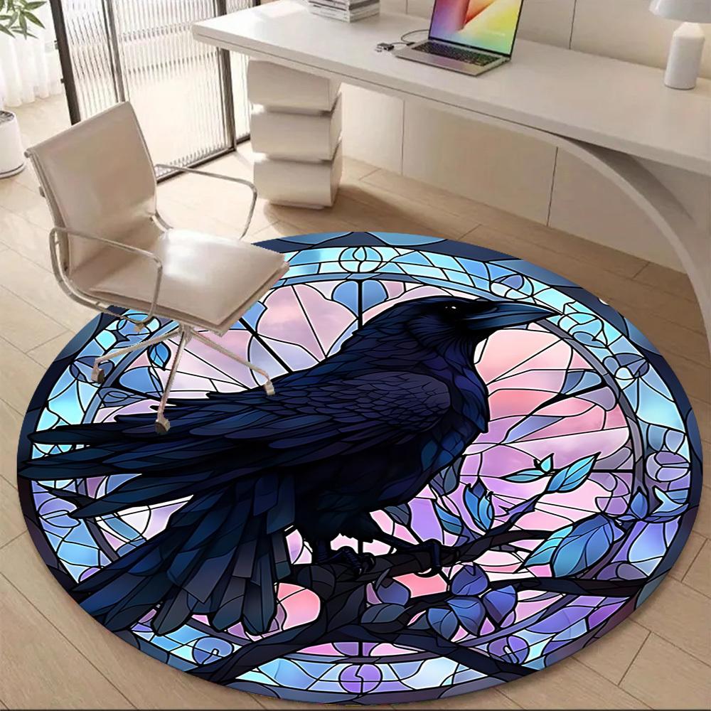 1pc Stained Raven Window Office Round Area Rug, Under Office Chairs Bedroom Living Room Home Decor, Room Deco